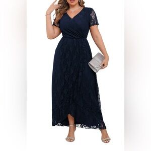 a.Jesdani Formal Dresses Lace V Neck Ruffles Sleeves Wedding Guest Dress